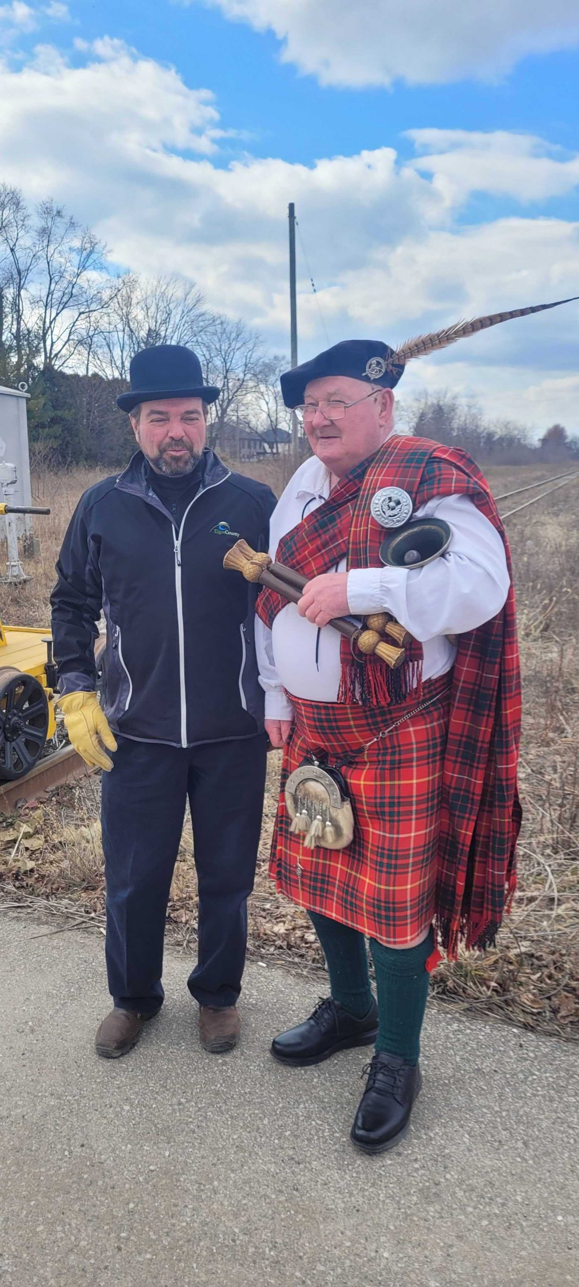 Elgin Countyt Warden Ed Ketchabaw (left) and Elgin County Town Crier David Phillips (right)