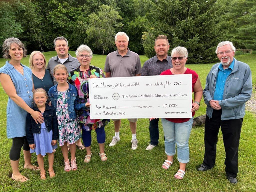 Presentation of $10,000 to the Aylmer-Malahide Museum in memory of Pat Johnston