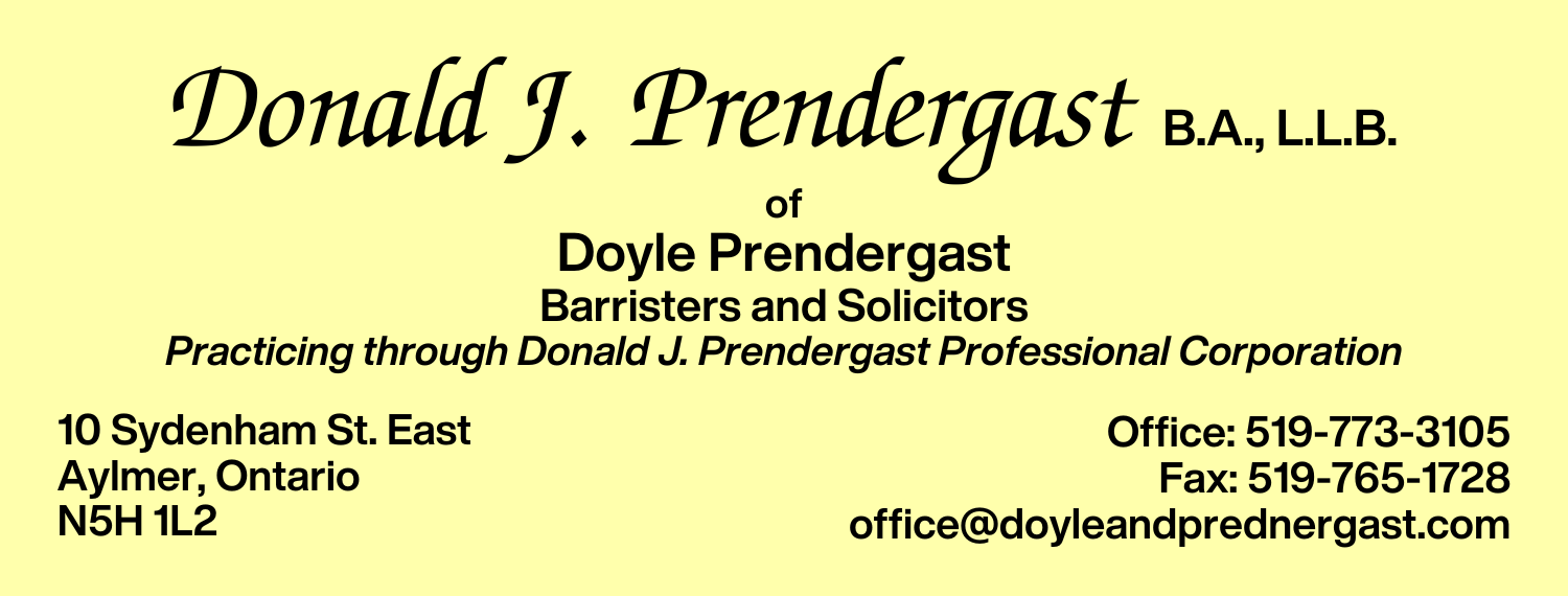 Donald J. Prendergast of Doyle Prendergast, Barristers and Solicitors