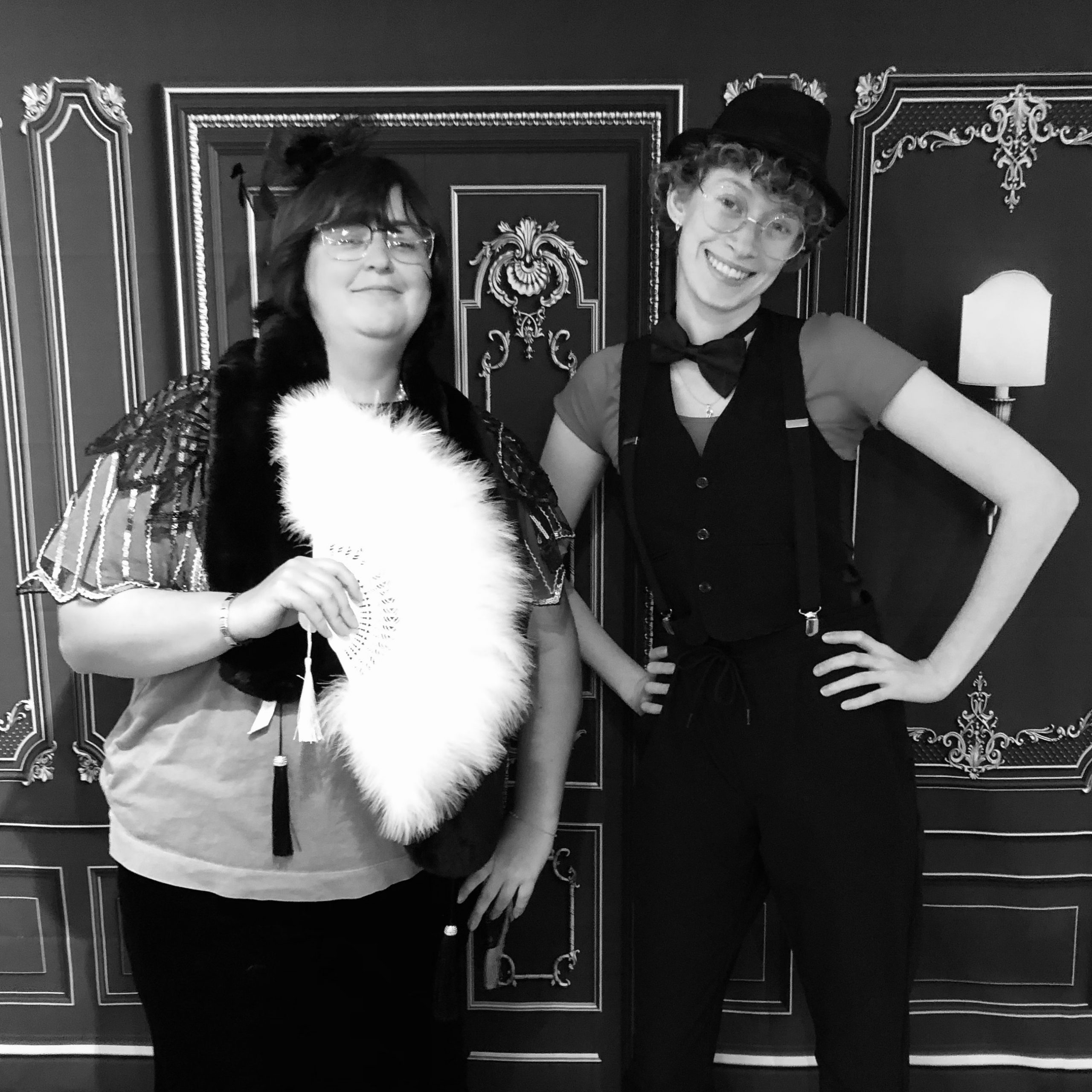 Summer students Julia McCord and Morgan Kerr in their best 1920s getups