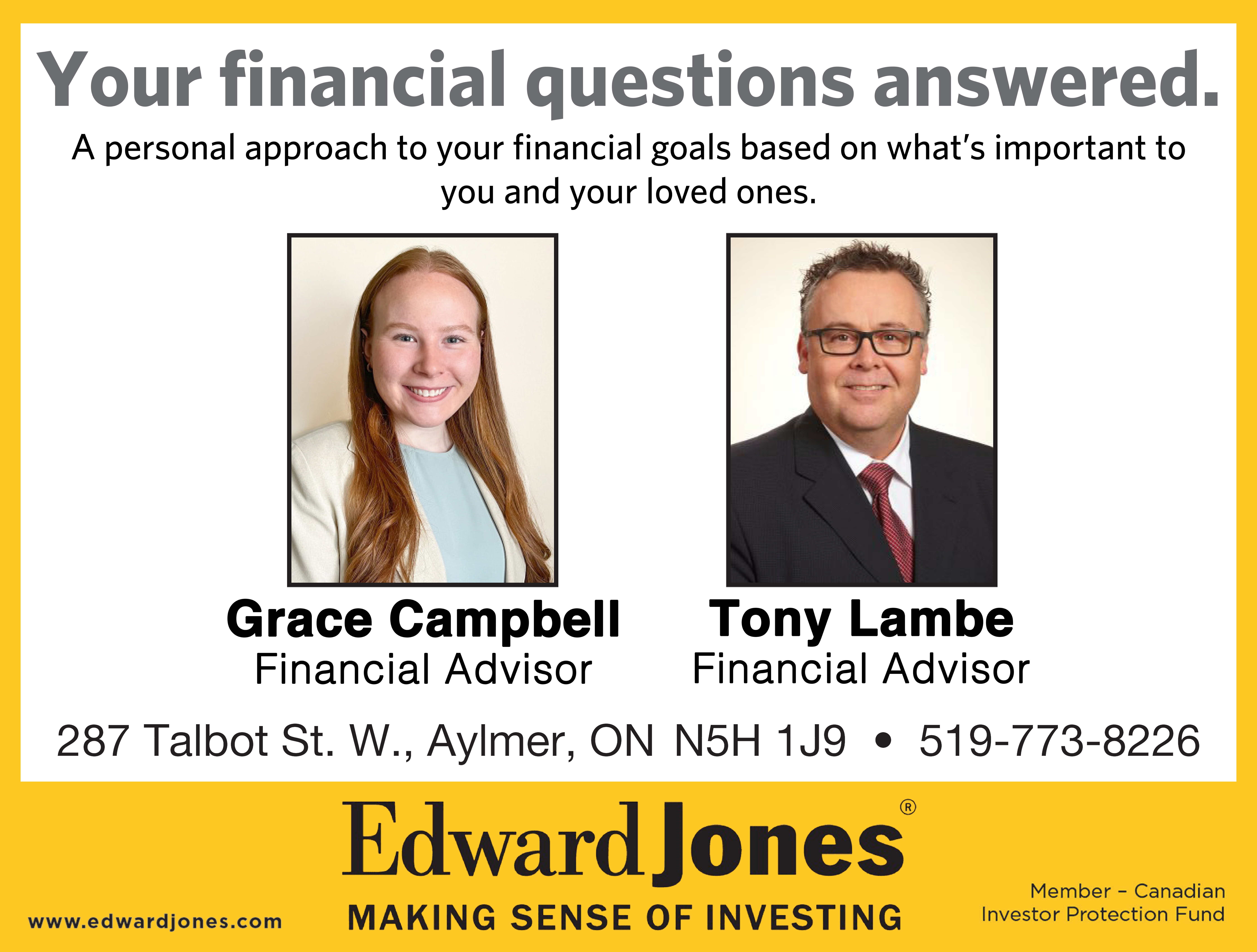 Edward Jones Investments Agents Grace Campbell and Tony Lambe